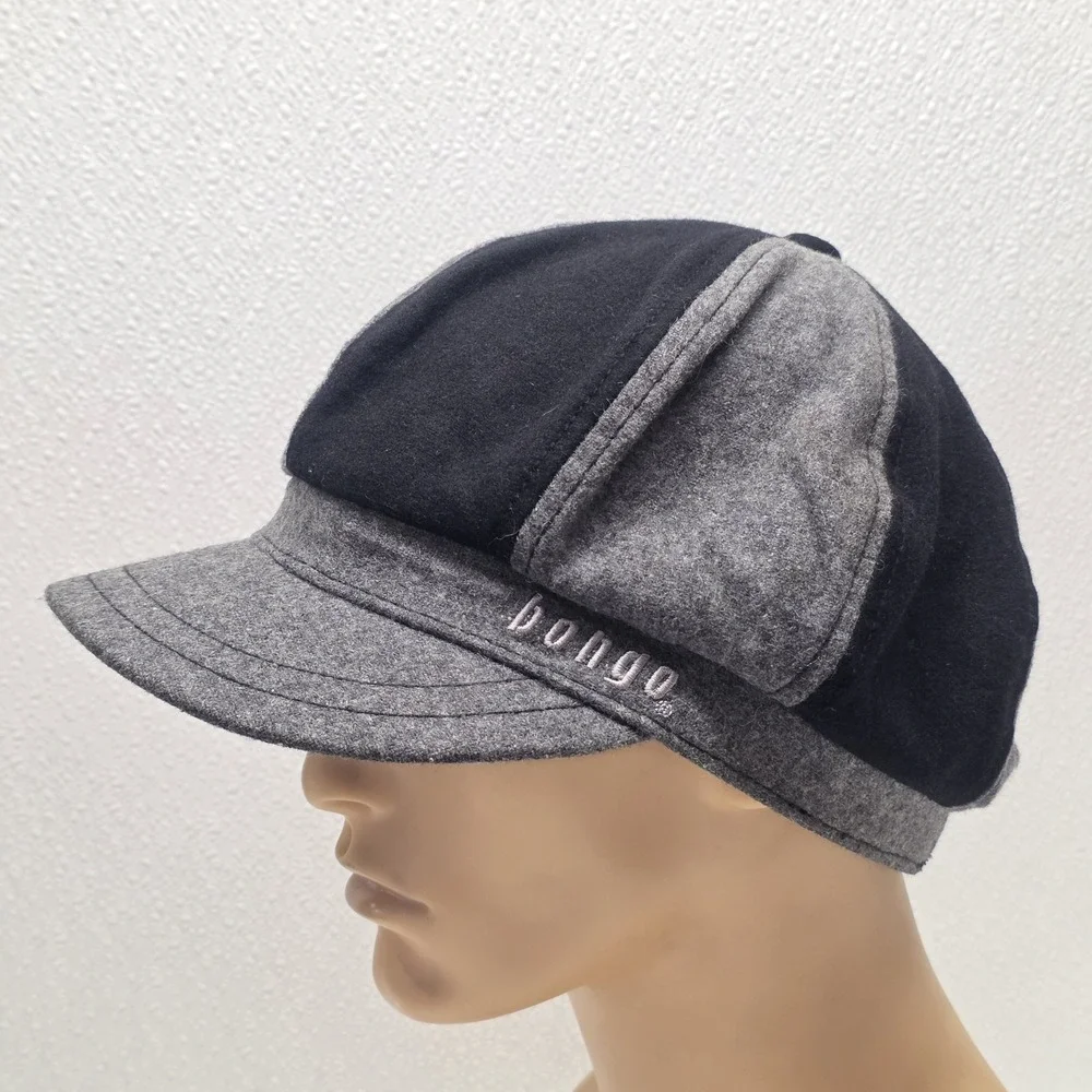 Bongo Womens Newsboy Gray Black Hat Cap Strapback Wool Blend